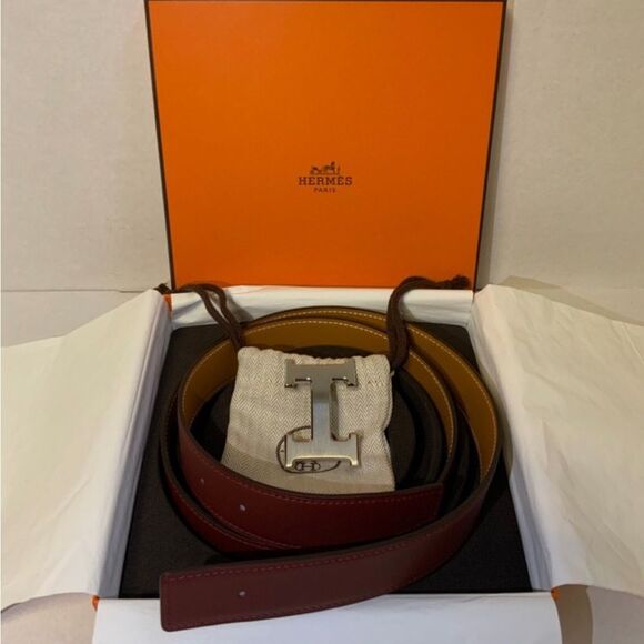HERMES Constance: Red Burgundy/Brown Reversible Belt 70 - Picture 1 of 10